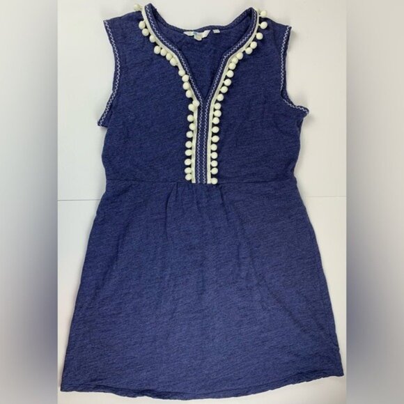 BODEN Carina Sleeveless Knit Mini Dress Navy/White Pom Poms Ric Rac Detail Sz 6R - Picture 3 of 11